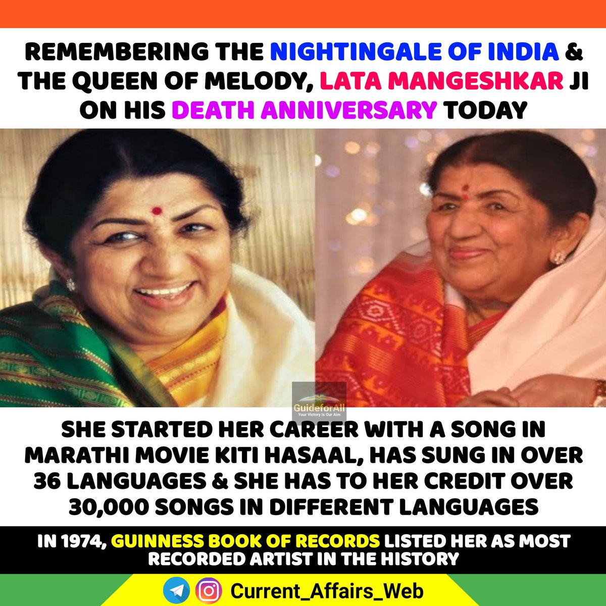 Remembering the Bharat Ratna and 'Nightingale of India' Lata Mangeshkar ji on his death anniversary.

#लता_मंगेशकर #LataMangeskar #GK