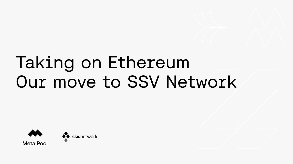 🎉 Exciting news! 🎉

⚡️ <a href="/meta_pool/">Meta Pool</a> has teamed up with <a href="/ssv_network/">SSV Network</a> to take their game to the next level and go multichain with Ethereum. 

A big step forward in the world of decentralized finance 

Stay tuned for more updates! 📰

Read more👇
bit.ly/OurMovetoSSVNe…