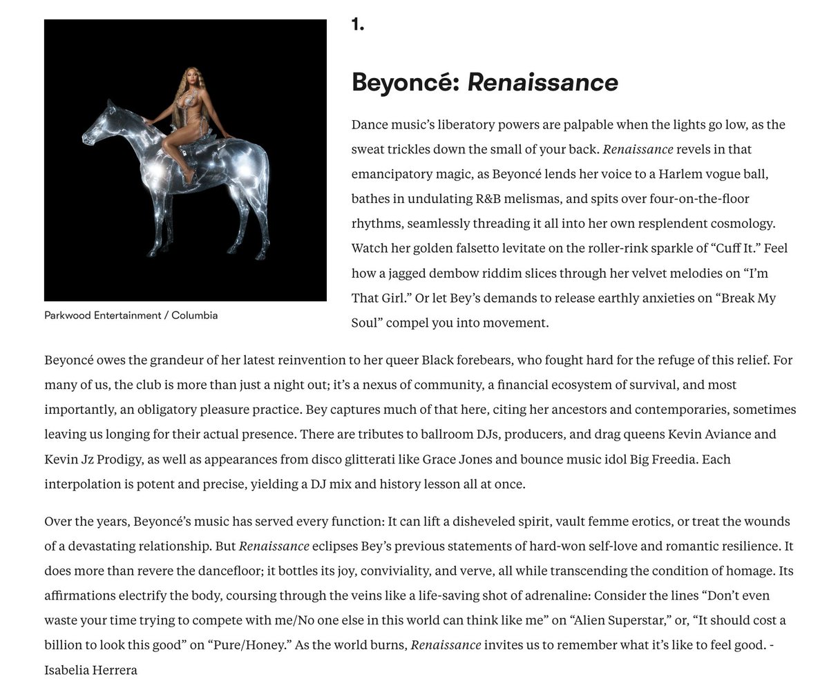 Beyoncé's Renaissance will always be our Album of the Year See our list of the best albums of 2022: pitchfork.com/features/lists… #Grammys