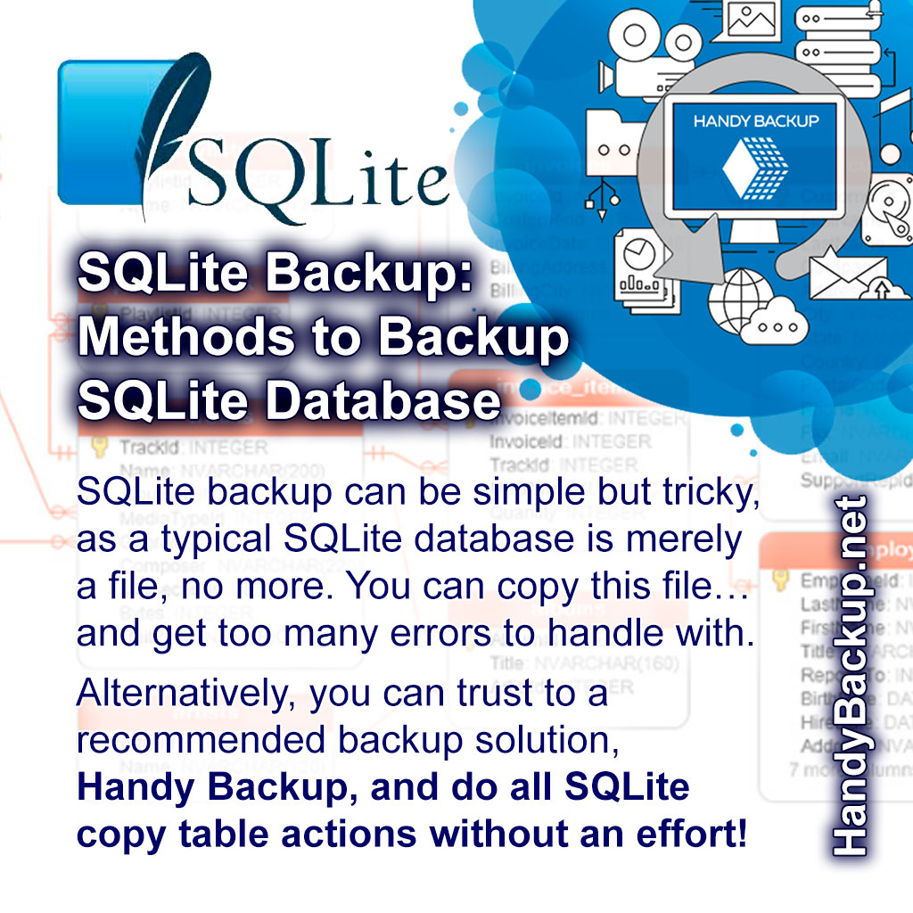 SerjVol's tweet photo. SQLite Backup: #Methods to #Backup #SQLite #Database

SQLite backup can be simple but tricky. You can copy this database file… and get too many errors to handle with.

#HandyBackup does all SQLite copy table actions without an effort!

https://t.co/7asSzLHRXK https://t.co/COGWAlLjUb