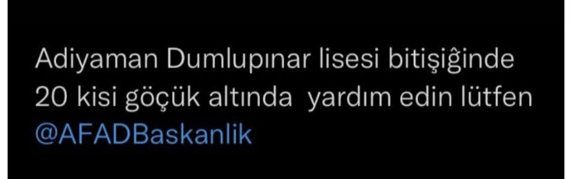 Aydın Yüce (@aydnyce8) on Twitter photo Allah herkesin yardımcısı olsun.
Öğrencim ve ailesi göçük altında,yardım istediler.
Kimse henüz oraya gitmemiş
<a href="/AFADBaskanlik/">AFAD</a>
<a href="/AdiyamanBelTR/">Adıyaman Belediyesi</a>
<a href="/AFADAdiyaman/">AFAD Adıyaman🇹🇷</a> Allah herkesin yardımcısı olsun.
Öğrencim ve ailesi göçük altında,yardım istediler.
Kimse henüz oraya gitmemiş
<a href="/AFADBaskanlik/">AFAD</a>
<a href="/AdiyamanBelTR/">Adıyaman Belediyesi</a>
<a href="/AFADAdiyaman/">AFAD Adıyaman🇹🇷</a>