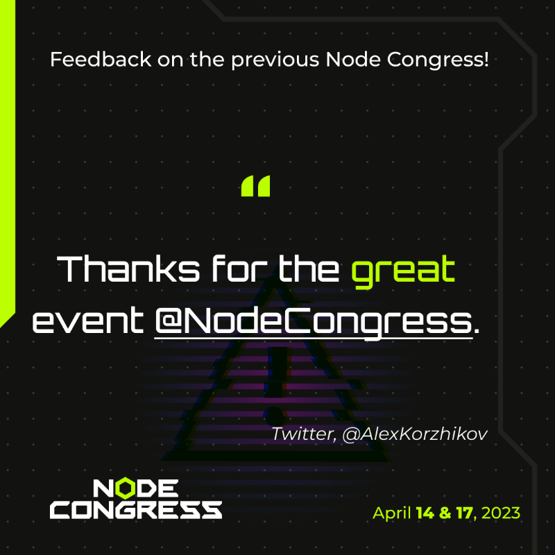 NodeCongress's tweet photo. Check out the buzz surrounding previous Node Congress! 💥

Attendees are enthusiastic about the challenging and thought-provoking sessions, networking with other tech enthusiasts, and being excited about the impressive lineup of speakers and the conference as a whole.
