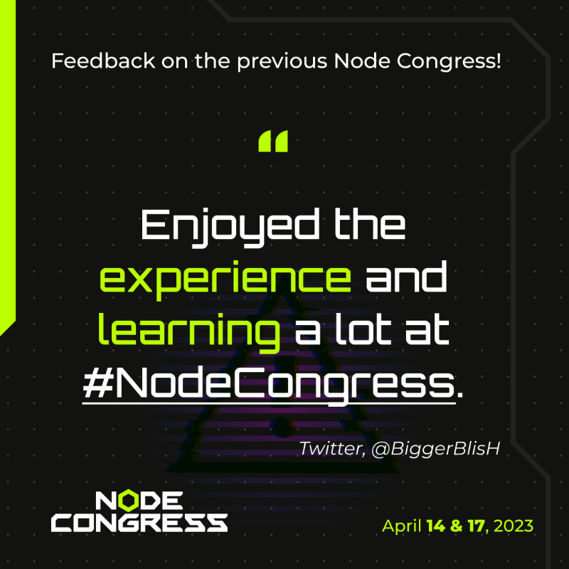 NodeCongress's tweet photo. Check out the buzz surrounding previous Node Congress! 💥

Attendees are enthusiastic about the challenging and thought-provoking sessions, networking with other tech enthusiasts, and being excited about the impressive lineup of speakers and the conference as a whole.