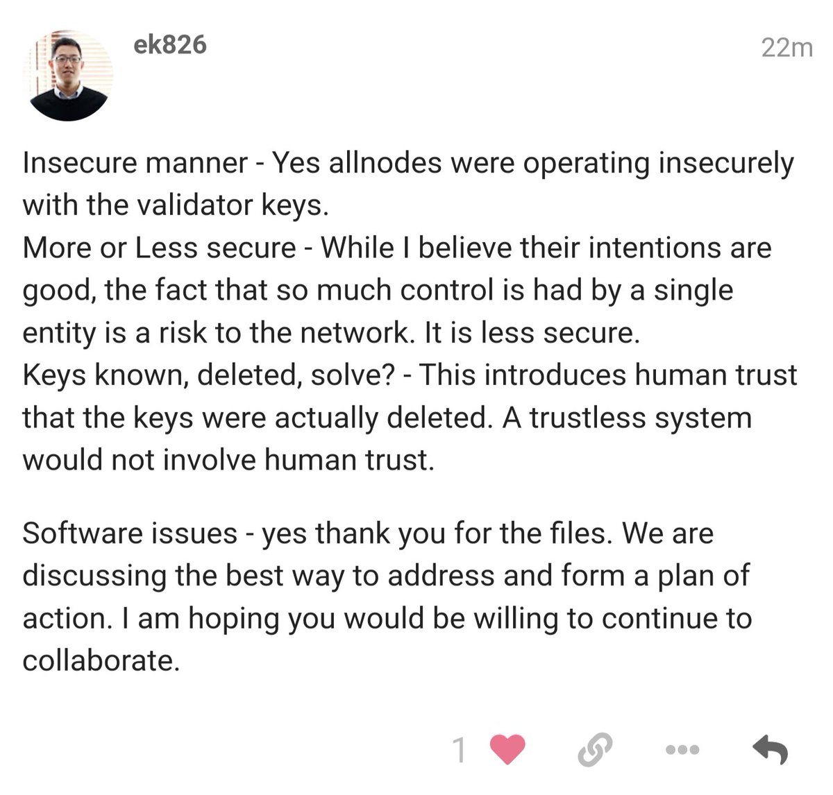 Senpai_Gideon's tweet photo. I am very happy that @edk208 has chosen to stick to facts.

@Allnodes harmed the community by operating insecurely.

Tobias harmed the community by being averse to factual information.

Luncburnarmy misled the community when they said everything was on track. https://t.co/y5zapRe9c4