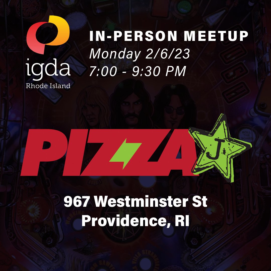 IndieGamesRI's tweet photo. Today (2/6/23) we will be returning to our Old Spot, Pizza J for IGDA's new year in person Game Developers Meetup!
This meetup is open to all aspiring &amp; practicing game devs and enthusiasts.
Let's have an amazing year!
https://t.co/mBvH44rjwU https://t.co/CHsuFbvcdo