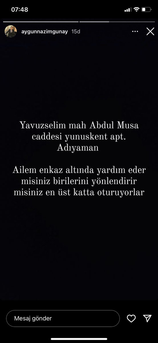 Arkadaşımın ailesi göçük altında kalmış yardım edebilecek arkadaşlara adresi ulaştırabilir misiniz Son Dakika #deprem #ADIYAMAN #SONDAKIKA #hatay #Kahramanmaras #Gaziantep #AFAD