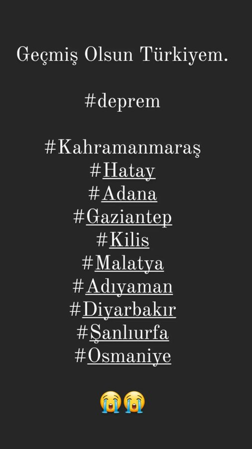 TRKTYD_Official's tweet photo. #GecmisOlsunTürkiyem
#Deprem

#GecmisolsunKahramanmaras #Gecmisolsundiyarbakir #Gecmisolsunadana #Gecmisolsunhatay #Gecmisolsunkilis #Gecmisolsunosmaniye #Gecmisolsunmalatya #Gecmisolsunadiyaman #Gecmisolsungaziantep #Gecmisolsunsanliurfa https://t.co/ArdyOSbFGw