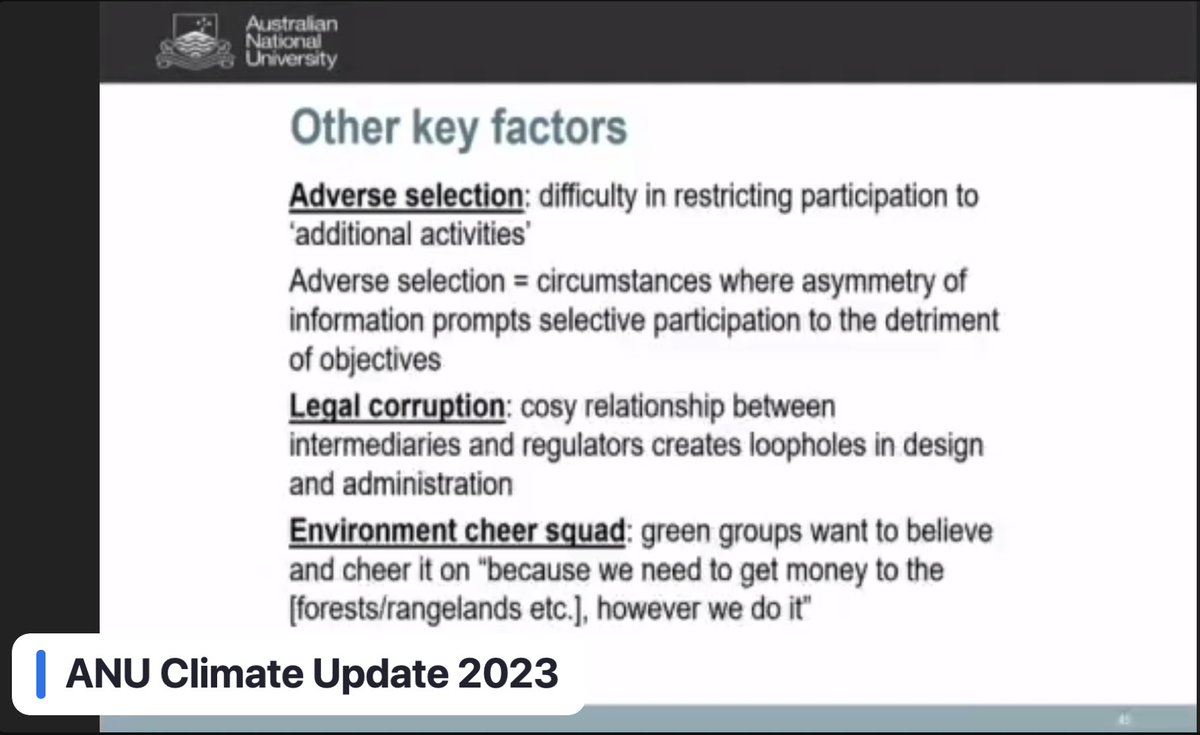 GillKing01's tweet photo. Andrew Macintosh @ANULaw points out that #Offsets have potential - but fail in reality because they are high risk, last resort (cf low risk of avoidance &amp; medium risk of mitigation) and almost always lack #integrity but have perverse incentives.  #ANUClimateUpdate #ClimateAction https://t.co/KRwHtkJFUq