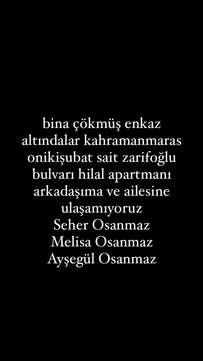 Lütfen yardım edilsin lütfen 5 saattir enkaz altındalar afad’a ulaşamıyoruz maraş çok kötü durumda heryer yıkılmış #deprem #Kahramanmaras #afad #acil