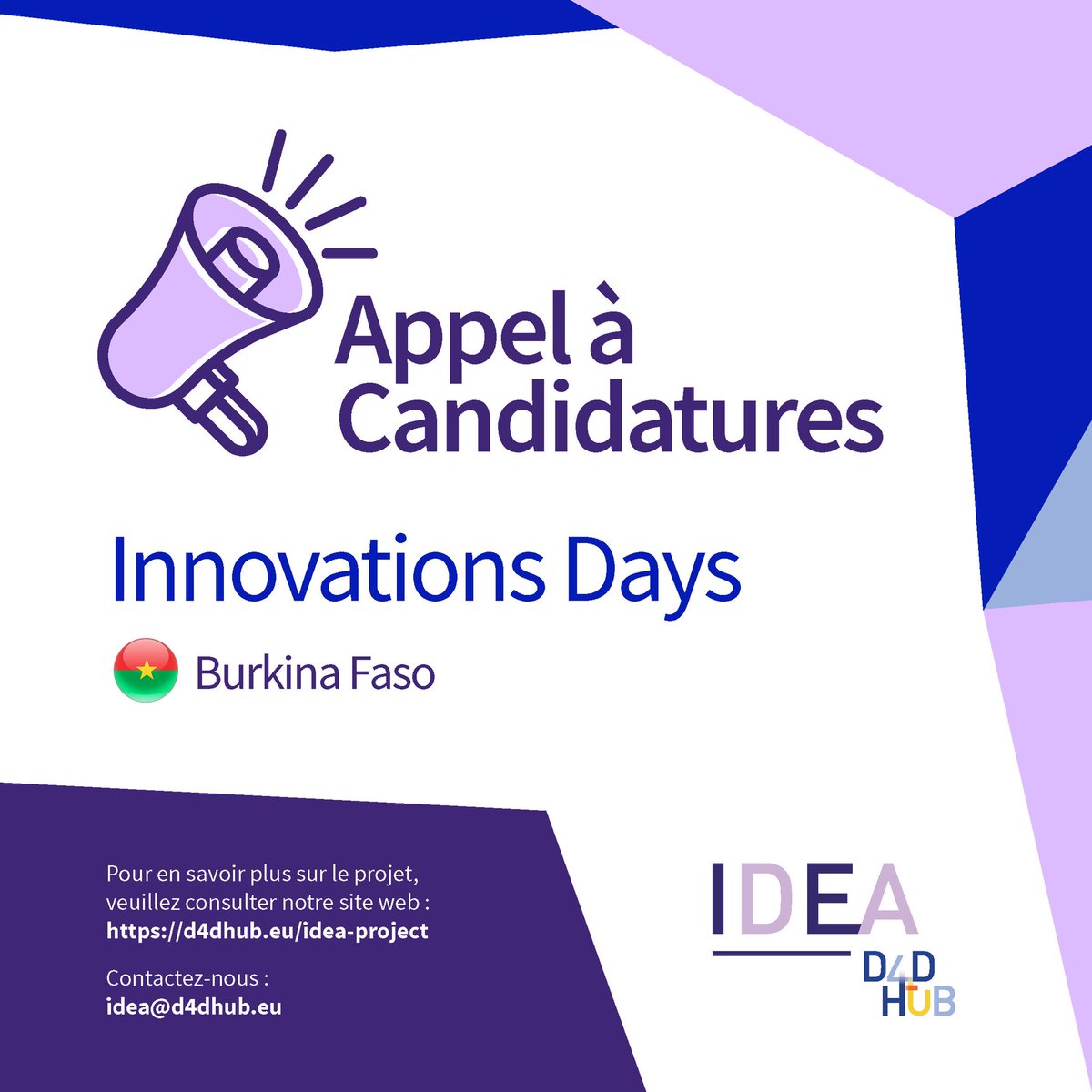 betterplacelab's tweet photo. 📢 Willing to provide solutions to the challenges of the digitalization in #Burkina Faso?
The IDEA Project organises Innovation Days from 21st to 23rd Feb
Register here before 8th February
https://t.co/PwGWaKNZJI
#burkinafaso #Innovationdays #IDEA_Project https://t.co/5OtA8eLOFa