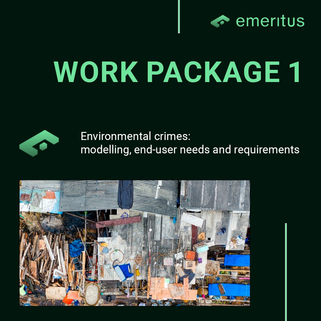 Discover @emeritus_eu #workpackage 1 -
#Environmentalcrimes: #modelling, end-user needs & requirements
Leader: @infoGMV

🎯The goal is to collect a comprehensive set of #User & #SystemRequirements to support the project's objectives. 

And the second? Stay tuned to discover it!🔥