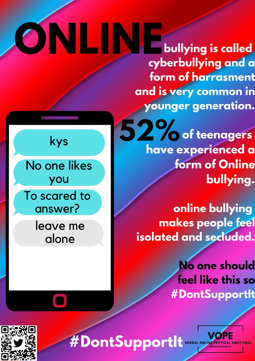 VOPE_UK's tweet photo. Poster number 2! Today's poster is about online bullying we have a clear and accurate statistic about online bullying. #dontsupportit #stopbullying #bullying https://t.co/0a6SJ29mpt