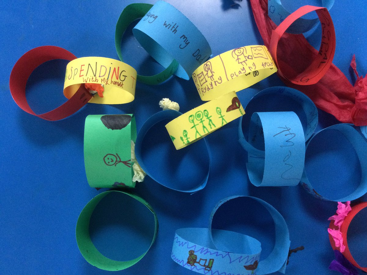 Following on from our assembly, this morning, we have thought carefully about how we connect with others, and how sharing experiences and making memories can impact our well-being. 
Our paper-chains show how we enjoy connecting with others. #ChildrensMentalHealthWeek <a href="/WindsorCP/">Windsor CP</a>