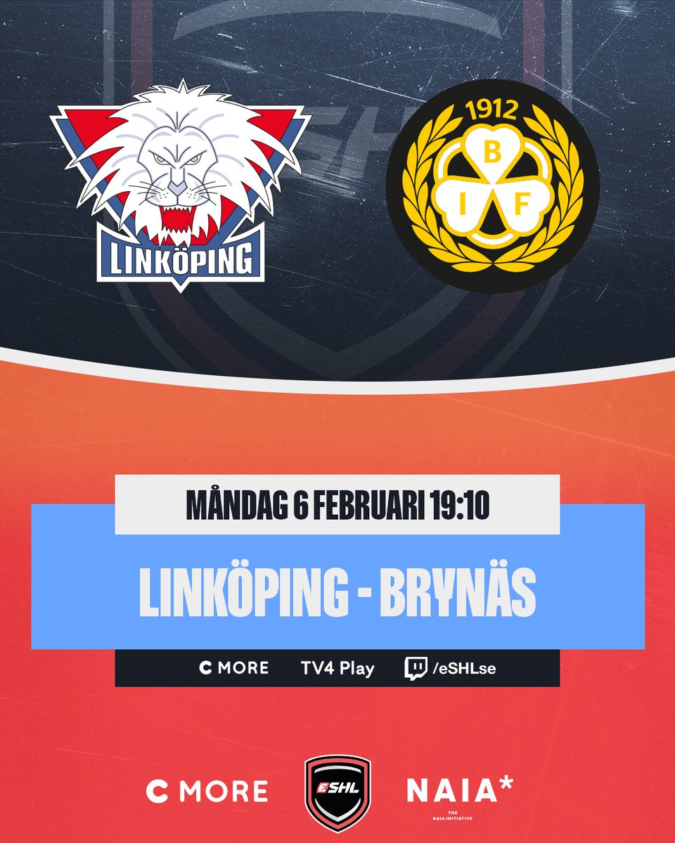 Missa inte kvällens första match i vår huvudsändning - <a href="/LHChockey/">Linköping Hockey Club</a>  mot <a href="/Brynas/">Brynäs IF</a> 🎮🏒

Sändningsstart 19.00 med nedsläpp 19.10 på:

C More - bit.ly/eSHL-CMORE
TV4 Play - bit.ly/eSHL-TV4Play
Twitch - bit.ly/eSHL-Twitch

#eSHLse #NHL23