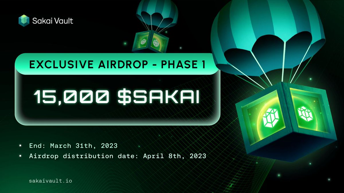 🚀Exclusive Airdrop Campaign #SAKAI
🌟Reward: Joining rewards: Random 1,000 Members will share 5000 $SAKAI
🌟Ref: Top 250 will share 10000 $SAKAI

📚 Tasks:
🟢Airdrop Link: gleam.io/64ZsJ/sakai-va…
⏰ END Date : March 31th, 2023
💵Distribution: April 8th, 2023

JOIN NOW! 
#Airdrop