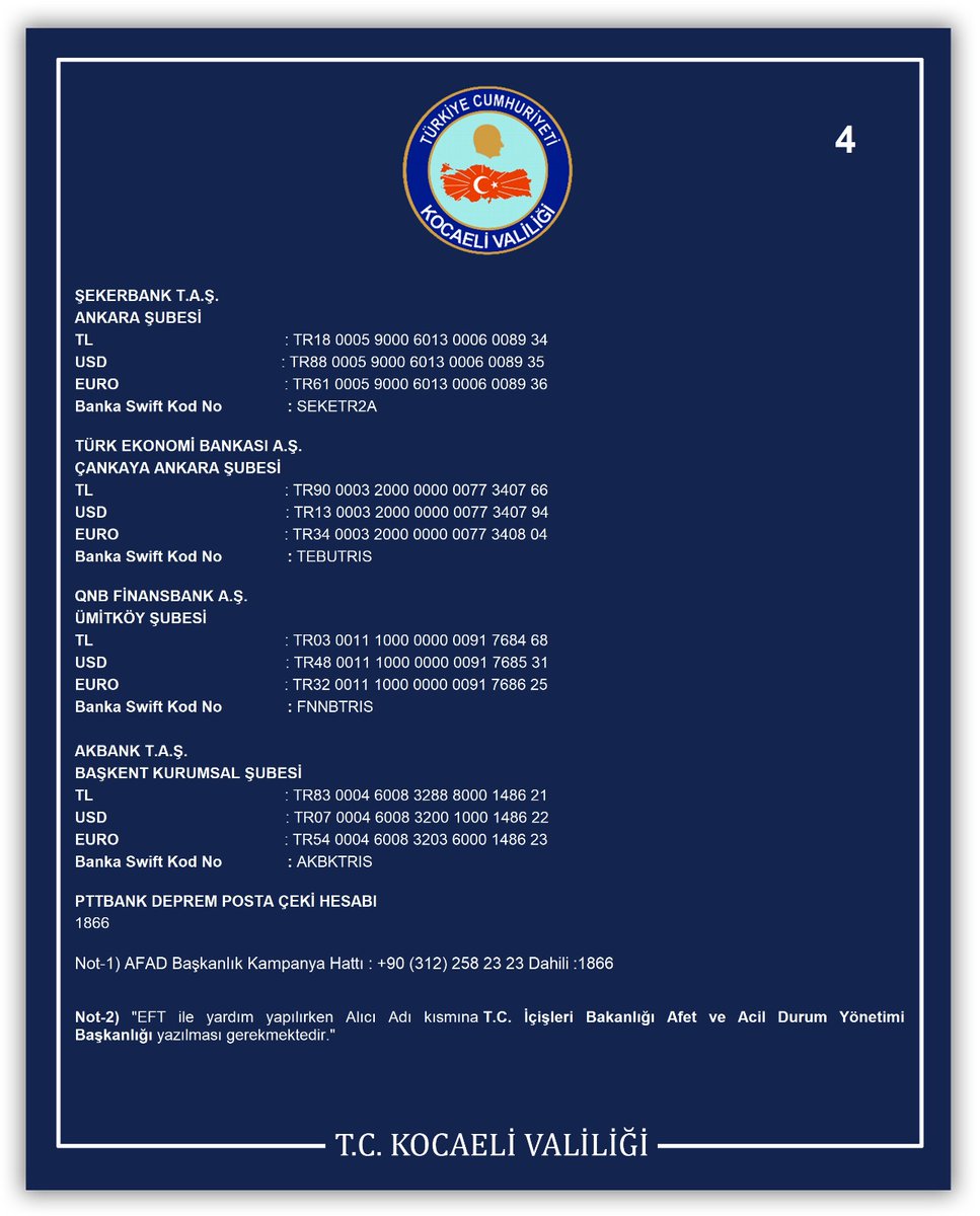 Depremden etkilenen kardeşlerimize yapılacak ayni ve nakdi yardımlar Kocaeli Valiliği Afad Müdürlüğü tarafından koordine edilecektir.
Vatandaşlarımıza duyarlılıklarından dolayı teşekkür ederiz. <a href="/SeddarYavuz/">Seddar Yavuz</a>  <a href="/afadkocaeli/">AFAD Kocaeli</a> <a href="/AFADBaskanlik/">AFAD</a>  <a href="/TC_icisleri/">T.C. İçişleri Bakanlığı</a> 
📍kocaeli.gov.tr/yardimsever-va…