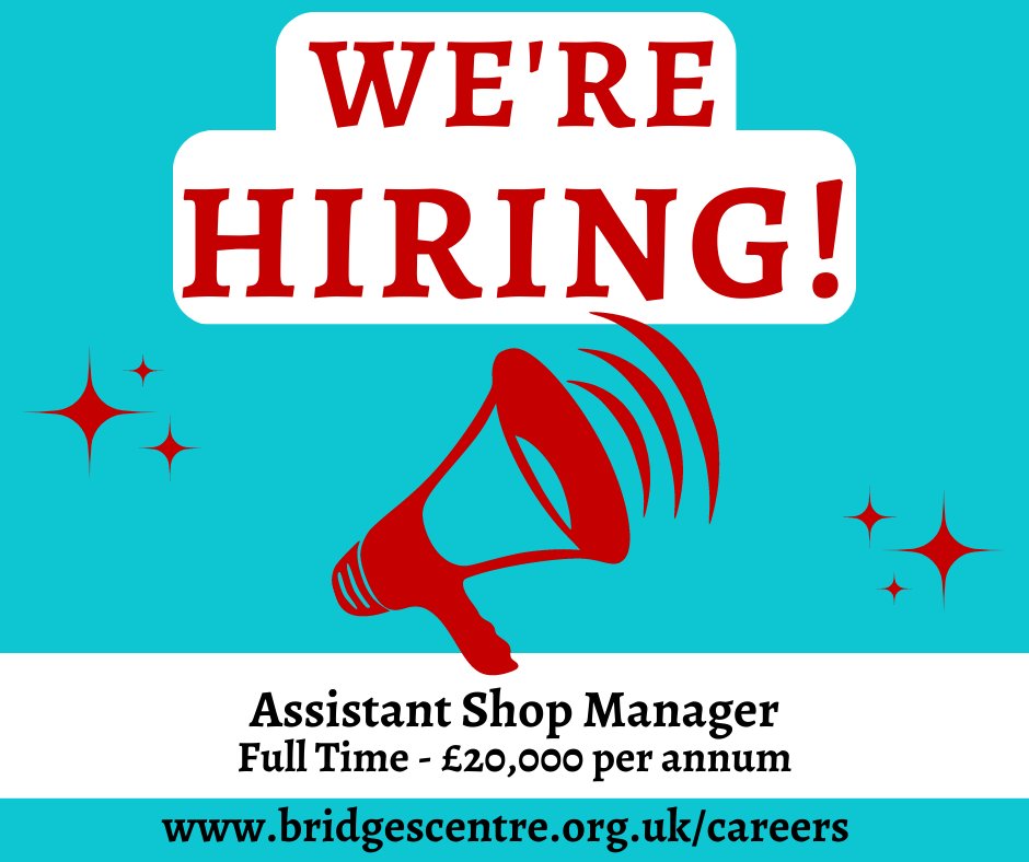 We are hiring! We currently have a vacancy at our busy charity shop based in Monmouth. Application forms available here -bridgescentre.org.uk/opportunities/ #jobalert #southwalesjobs #vacancy