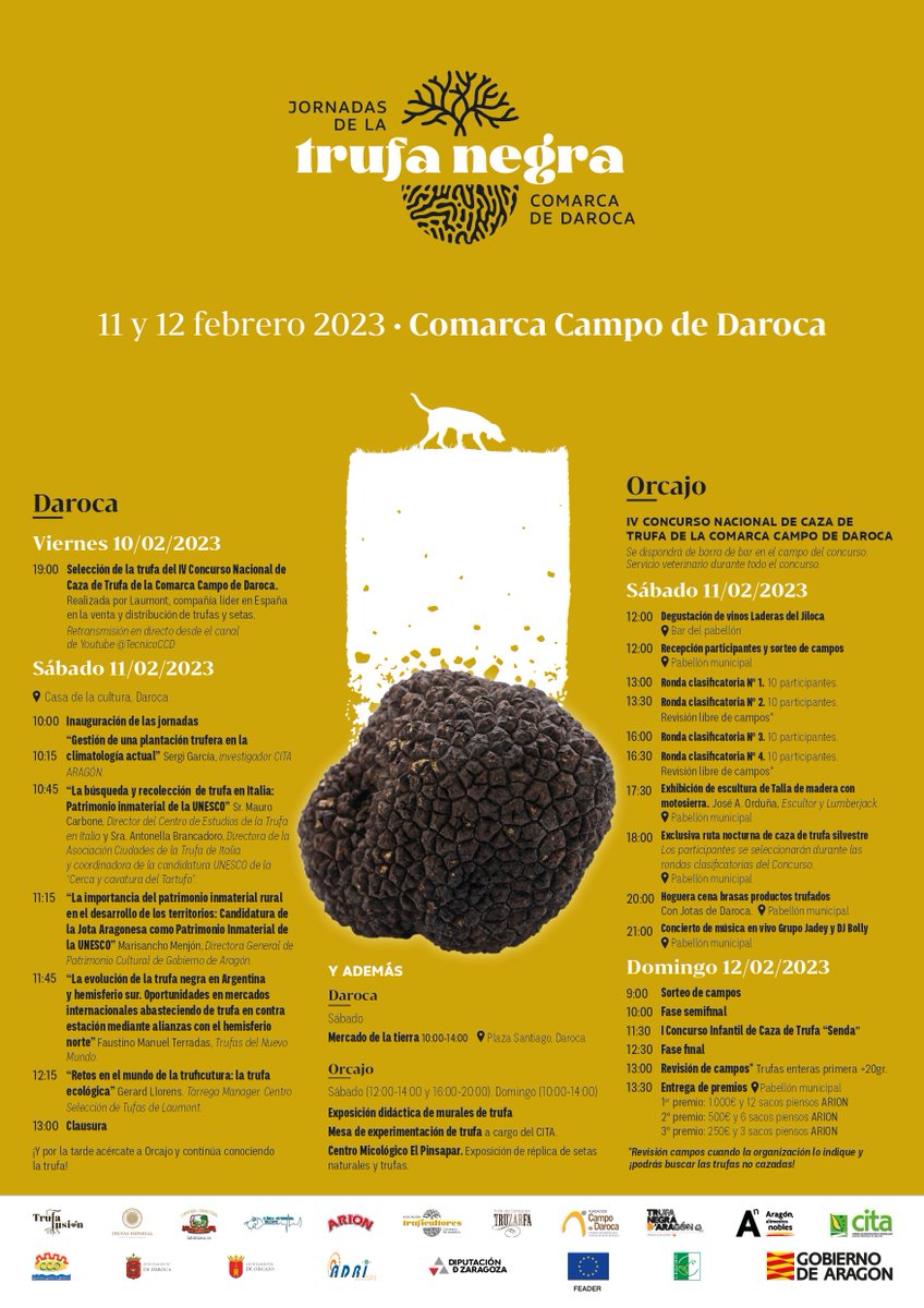 DPZaragoza's tweet photo. 🖤 Expertos nacionales e internacionales debaten sobre los retos y la evolución de la trufa negra en las quintas jornadas sobre este producto del Campo de Daroca

📆 Tendrá lugar este fin de semana, 11 y 12 de febrero, entre #Daroca y #Orcajo

ℹ️ Más info: https://t.co/kiuOKyiUj1 https://t.co/wwyoK6NqwW