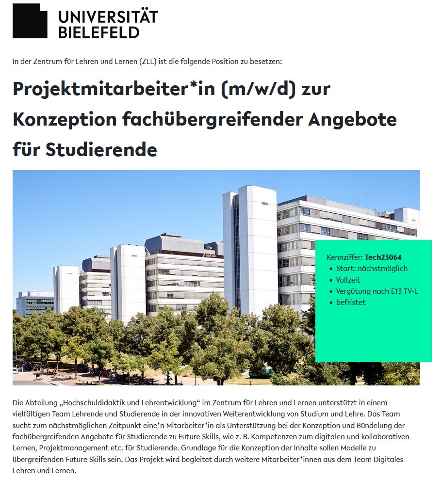 🚀#Job: Wie können Studierende optimal auf die Zukunft vorbereitet werden? Entwerfe mit uns fachübergreifende Future Skills Angebote an der @unibielefeld
Interesse?🔎

Bewirb dich bis zum 21.02:
uni-bielefeld.hr4you.org/job/view/2234/…

Vollzeit
E13 TV-L
befristet 
#twittercampus #wearehiring