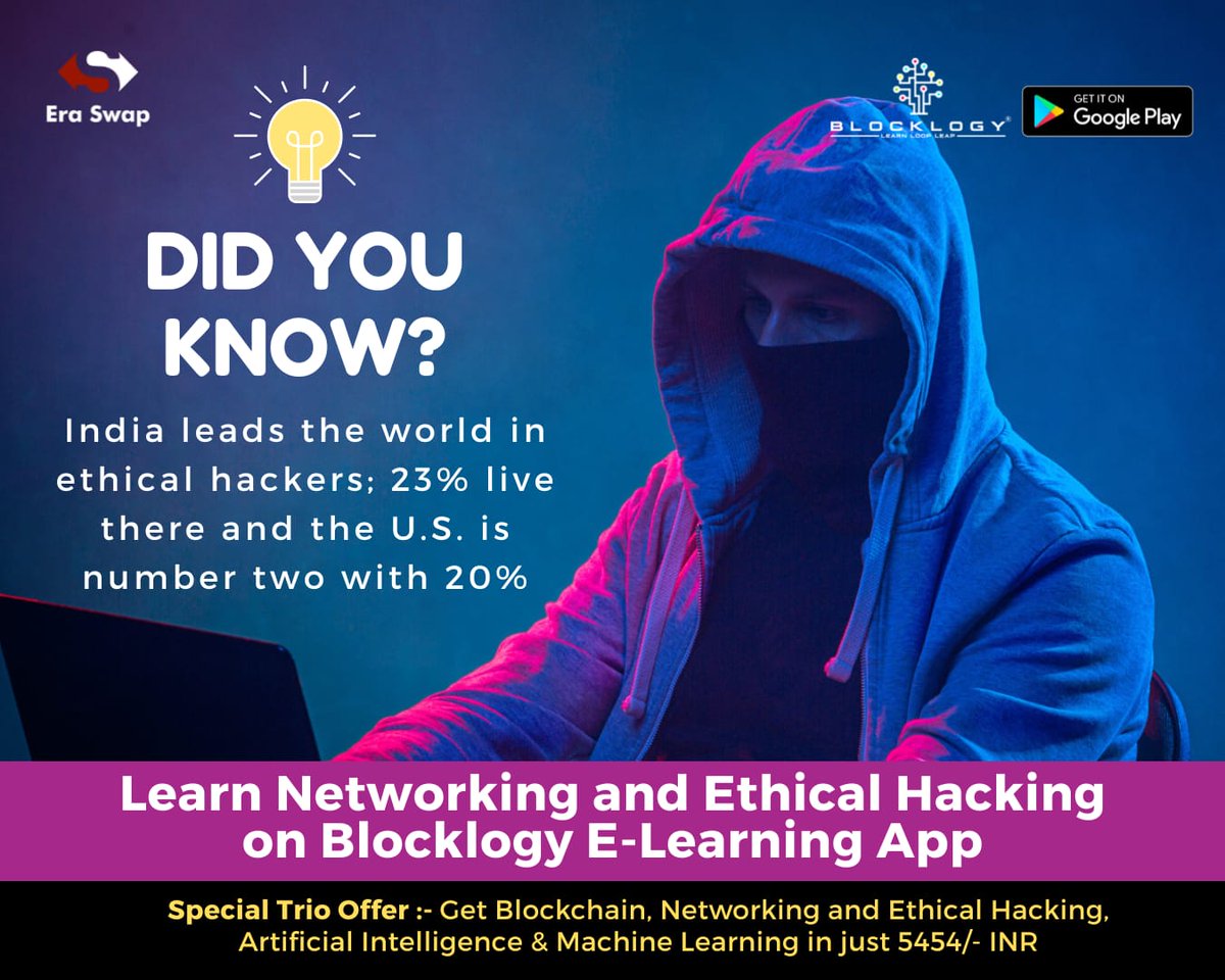 blocklogy's tweet photo. Special Trio Offer - Get Blockchain, Networking and Ethical Hacking, Artificial Intelligence &amp; Machine Learning in just 5454/- INR

Blocklogy Trio Offer Catalogue:- https://t.co/Smac2jtusJ 

#BlocklogyTrioOffer https://t.co/DnAz8lDP9G
