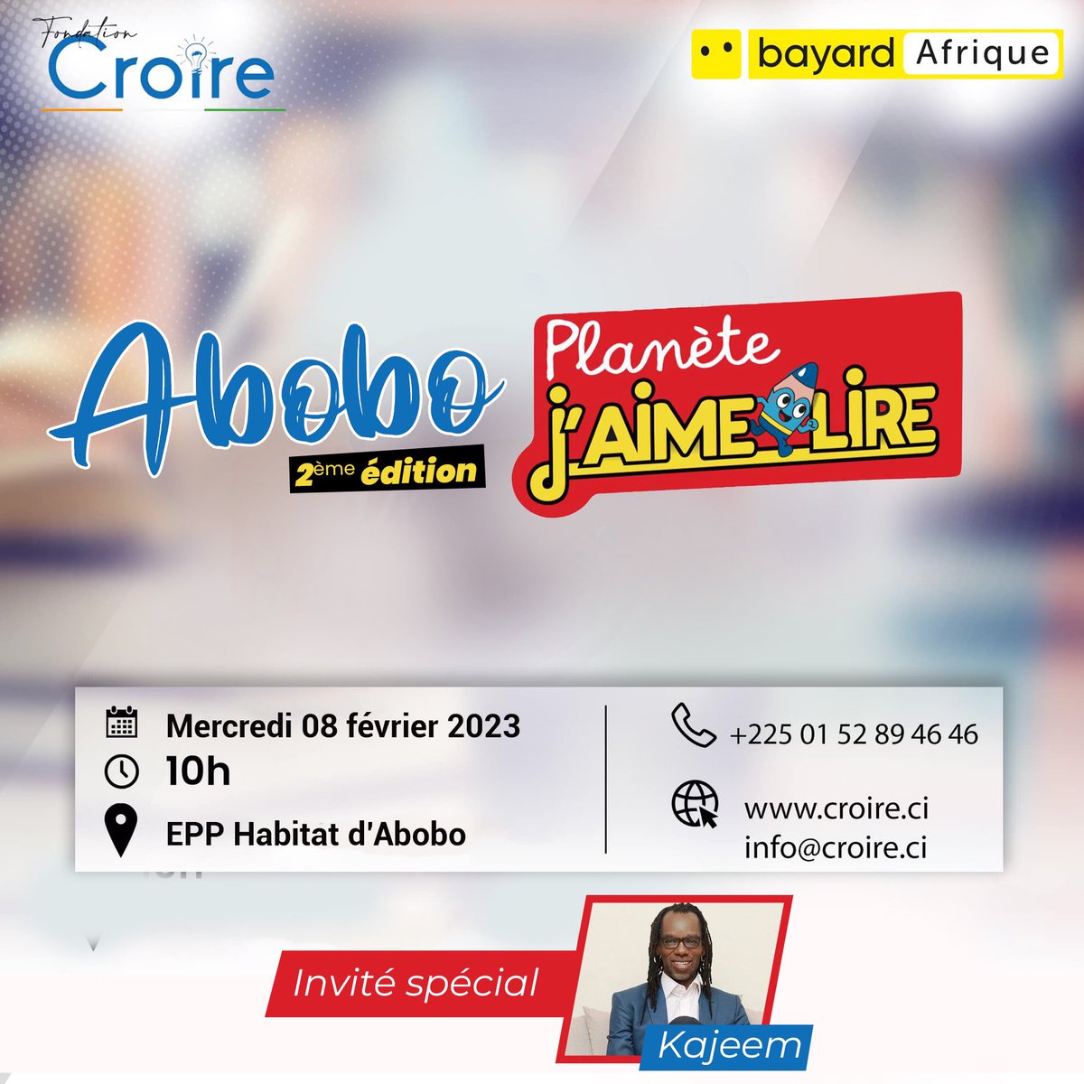croireci's tweet image. Une expérience littéraire avec les enfants d’#Abobo. Ce 08 février, la 2e édition de Abobo Planète J’aime Lire. Une journée pour stimuler et transmettre l’amour du livre avec @KajeemOfficial notre invité spécial. Merci à Bayard Afrique d'être toujours avec nous pour ce projet.