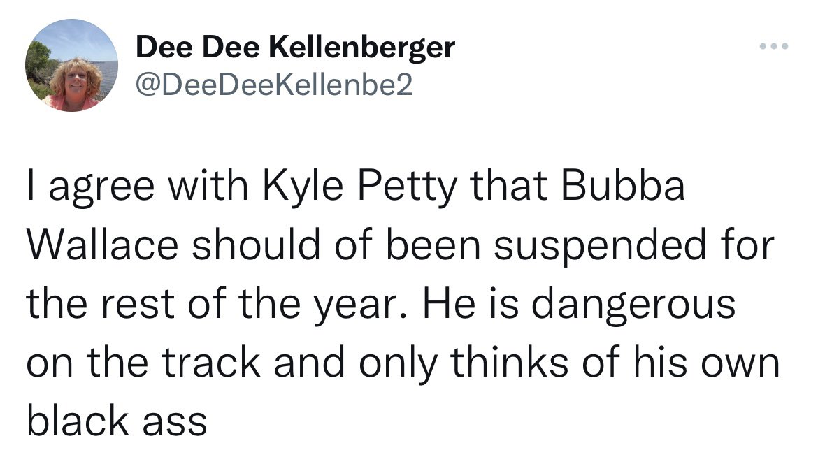Derrikep's tweet photo. @DeeDeeKellenbe2 @BubbaWallace I’m sure it has nothing to do with race though lol https://t.co/zdcltxli5C