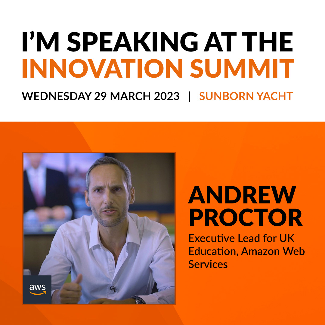 Speaker alert 🚨 <a href="/Andrew_Proctor/">Andrew Proctor</a> Executive Lead for UK Education, Amazon Web Services will be joining us at our annual Innovation Summit to present "Disruption in Education". Sign up now to receive a free ticket and the full agenda upon release! bit.ly/3Yt1Z1m #EdTech