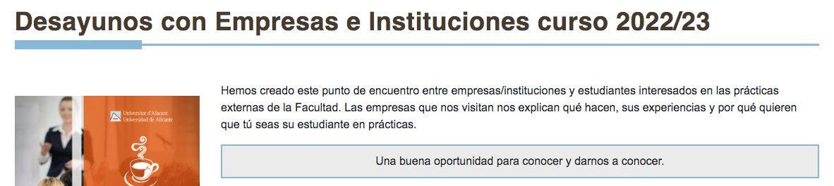 Centro de Empleo | UA (@centroempleoua) on Twitter photo ☕️Nuevos Desayunos con Empresas de <a href="/EconomicasUA/">EconomicasUA</a>
🔝Un punto de encuentro entre empresas/instituciones y estudiantado interesado en las prácticas externas de la Facultad.
📲+info e inscripciones: economicas.ua.es/es/vpe/activid… ☕️Nuevos Desayunos con Empresas de <a href="/EconomicasUA/">EconomicasUA</a>
🔝Un punto de encuentro entre empresas/instituciones y estudiantado interesado en las prácticas externas de la Facultad.
📲+info e inscripciones: economicas.ua.es/es/vpe/activid…