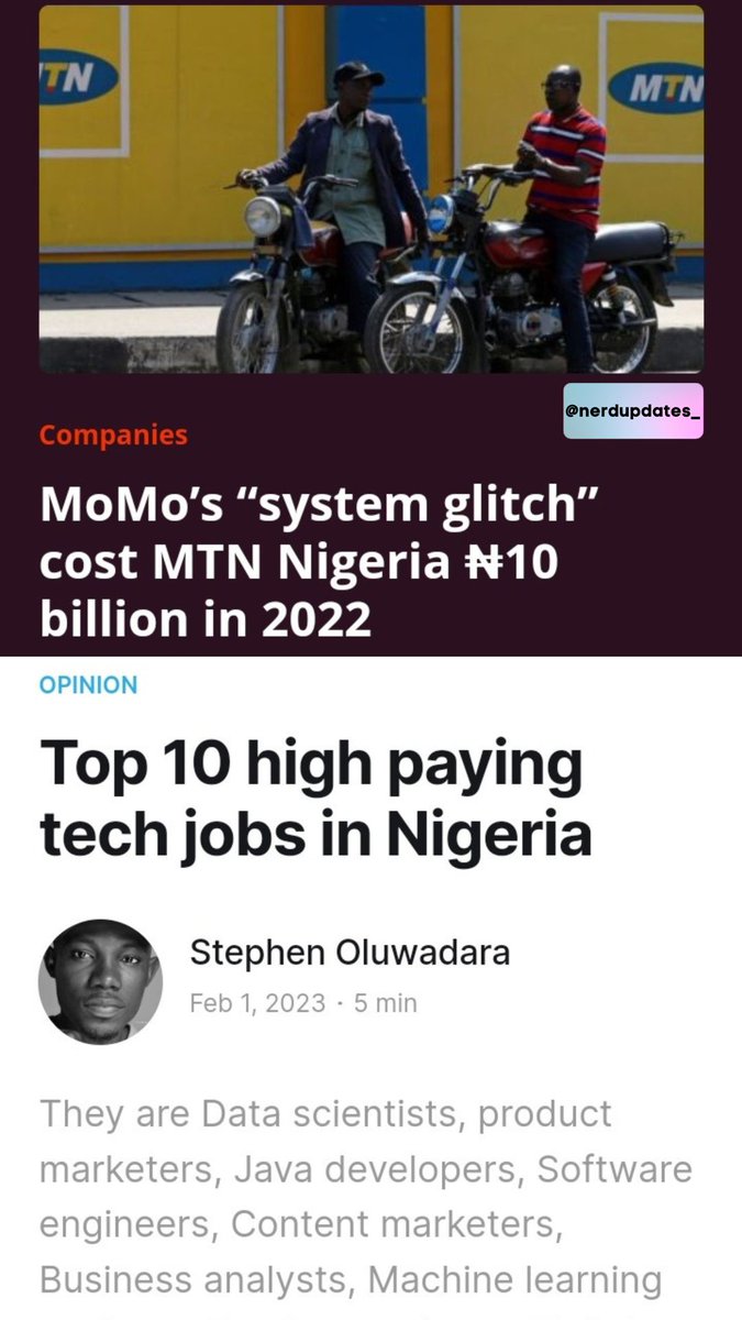 nerdupdates_'s tweet photo. Tech Dailies 📰 

Credits to @BBCBusiness, @techcabal , @bendadadotcom, @cnnbusiness, @businessdayng,  @techpointafrica, @techcrunch and @wired

- Nerd Updates😎

#NerdUpdates #mtnng #flutterwave

⬇️⬇️⬇️ https://t.co/lBogSfN5kx