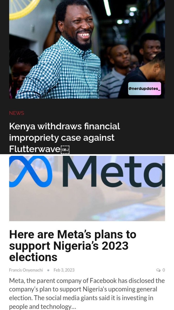 nerdupdates_'s tweet photo. Tech Dailies 📰 

Credits to @BBCBusiness, @techcabal , @bendadadotcom, @cnnbusiness, @businessdayng,  @techpointafrica, @techcrunch and @wired

- Nerd Updates😎

#NerdUpdates #mtnng #flutterwave

⬇️⬇️⬇️ https://t.co/lBogSfN5kx