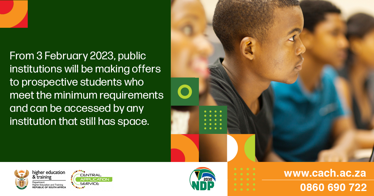 From 3 February 2023, public institutions will be making offers to prospective students who meet the minimum requirements and can be accessed by any institution that still has space available.