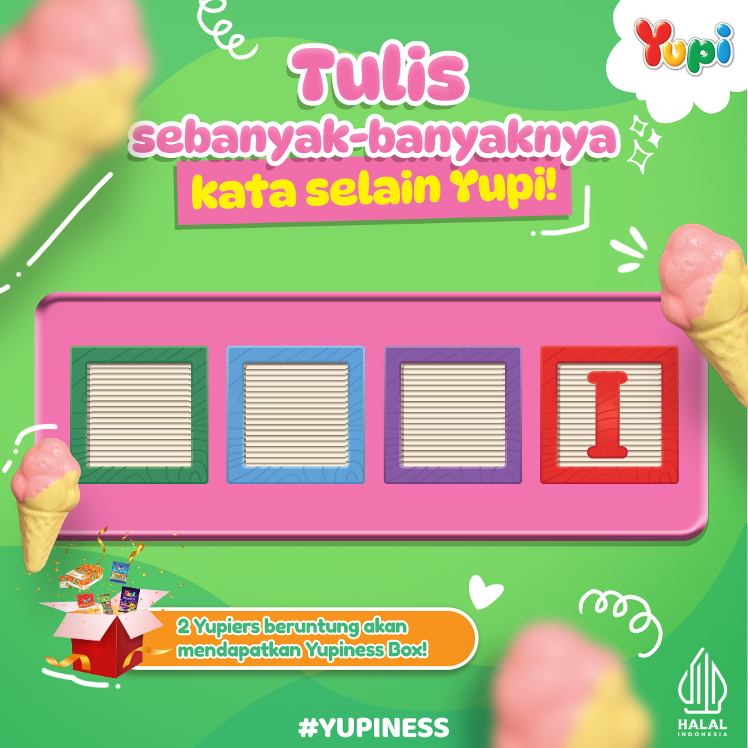 Yupiers's tweet photo. Apa aja sih kata selain Yupi? Yuk, komen sebanyak-banyaknya &amp; dapatkan Yupiness Box untuk 2 orang pemenang! Eits, pastikan punya 4 huruf aja ya~ 

1. Follow Twitter @Yupiers.
2. Like, retweet, dan jawab di Quote Tweet.
3. Yupiers boleh ikutan &amp; jawab berkali-kali. https://t.co/Fyf8MCFdof