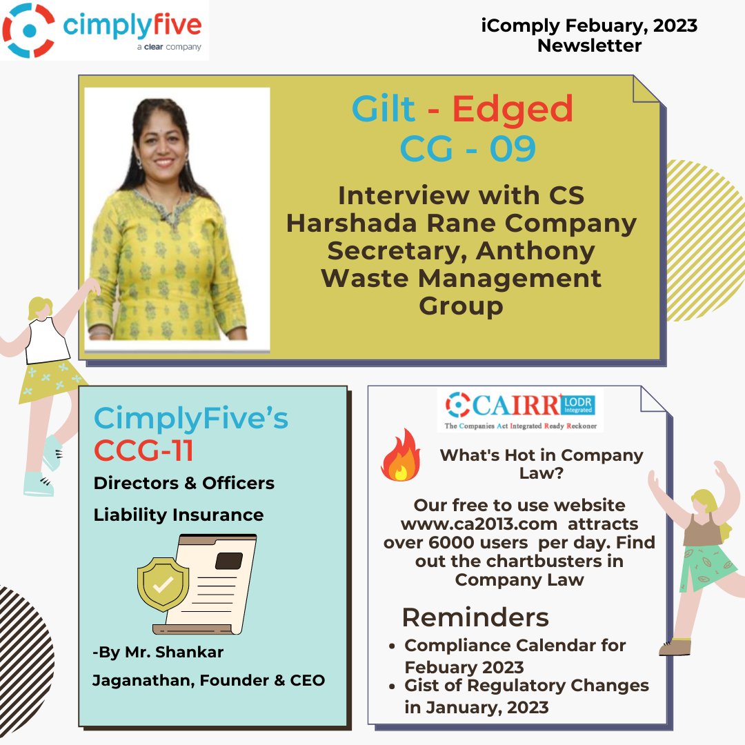 Cimplyfive's tweet photo. 👀In this month's #Newsletter, iComply, CS Harshada Rane #CompanySecretary, Anthony Waste Management Group through an #Interview shares her #Insights on #CorporateGovernance Practices'.

Download our Newsletter: https://t.co/Ti8obeFLWW 
#NewYear #Cloud #Software #Saas https://t.co/96cjeVitKY