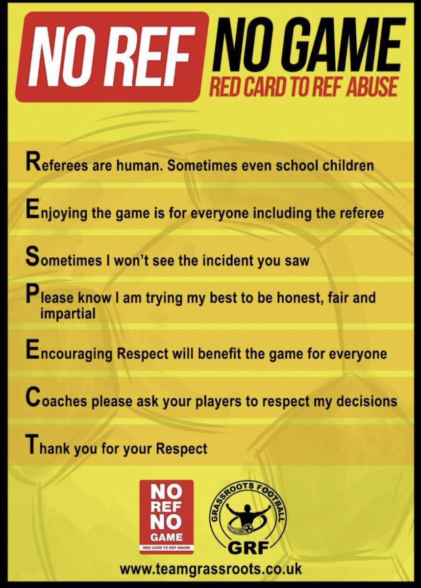 A Monday Morning Ref Appreciation post for every Referee/Lino who officiated this weekend. Thank you for all that you do. 

#Teamgrassroots #Grassrootsfootball #GRF #NoRefNoGame