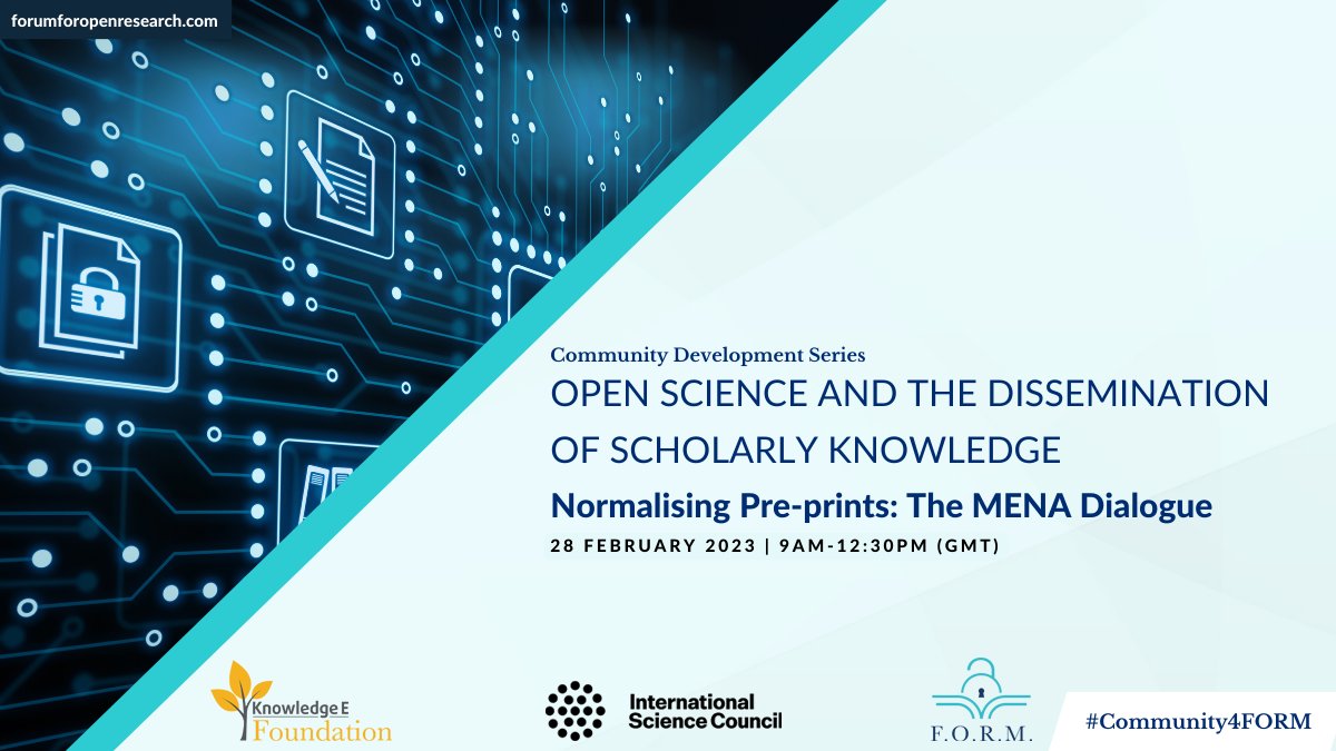KnEGlobal's tweet photo. The #KnEFoundation is thrilled to announce @FORM4Open's first #Community4Open event! F.O.R.M. is partnering with @ISC to host a free webinar on 28 February exploring #preprints in the MENA region.
Register now to save your spot >> https://t.co/qpPKaDAAQ8 https://t.co/u3rFJm08OM