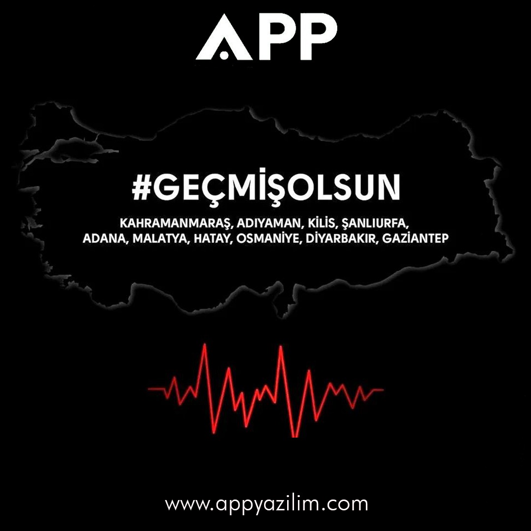 AppYazilim's tweet photo. Merkez üssü Kahramanmaraş olan ve birçok şehrimizde hissedilen depremde hayatını kaybeden vatandaşlarımıza Allah'tan rahmet, yaralılarımıza acil şifalar diliyoruz.
#gecmisolsunturkiye https://t.co/vCE19agZJv
