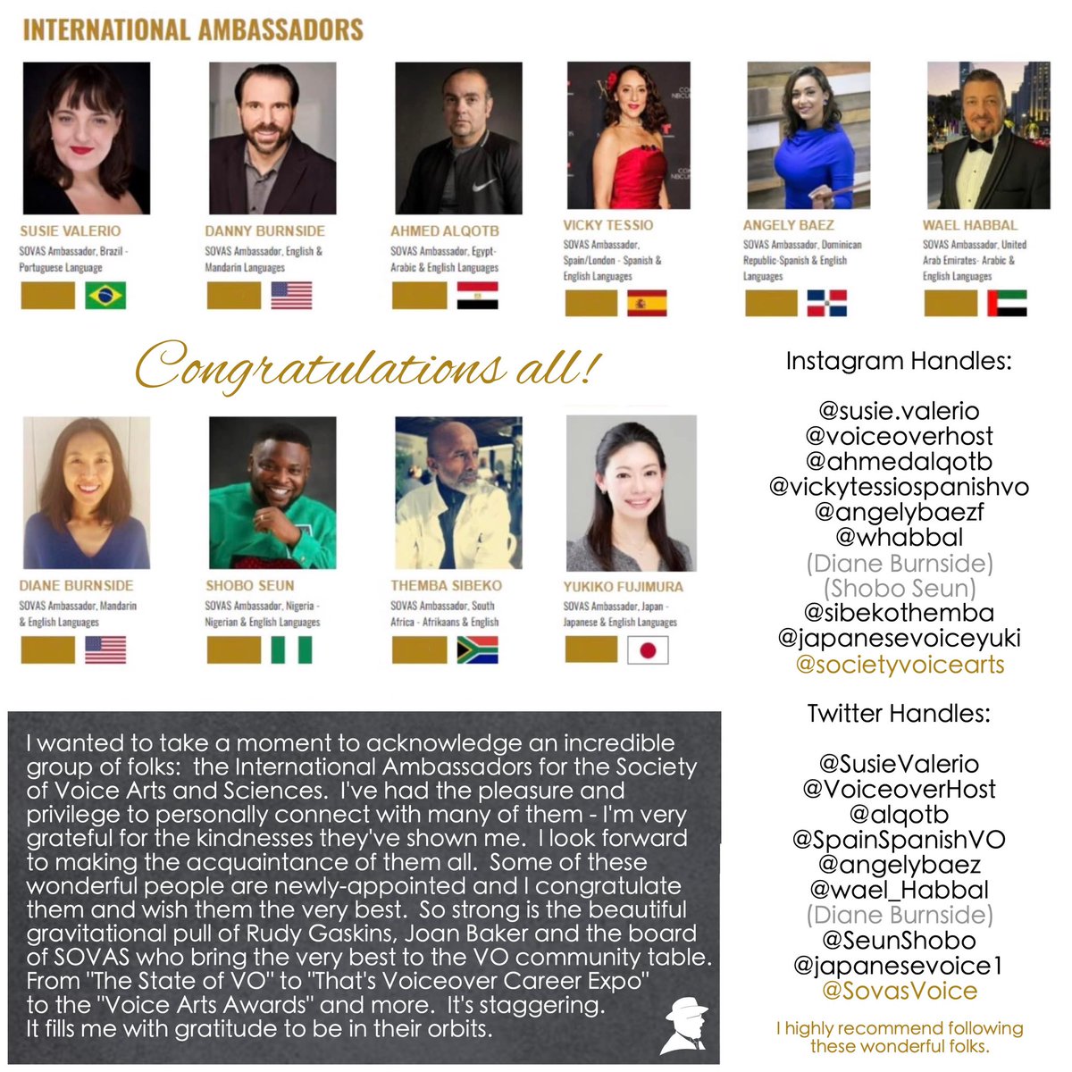 Congrats all! Spotlighting an incredible group of folks: the @SovasVoice International Ambassadors. I've had the pleasure & privilege to personally connect w/ many of them - I'm grateful for the kindnesses they've shown me. I look forward to making the acquaintance of them all.