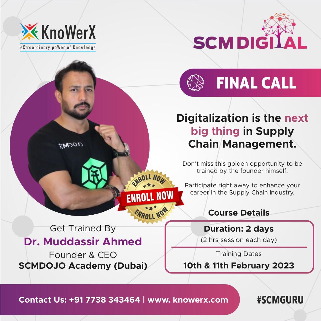 𝐅𝐢𝐧𝐚𝐥 𝐂𝐚𝐥𝐥 

#digitalscmcourse #knowerx #certification #scmguru #supplychaindigitalization #supplychain #supplychainmanagement #supplychaintraining #supplychainmanagementjobs #digitalsupplychain #digitalscm #professionalcertificate #scmdojo #drmuddassirahmed