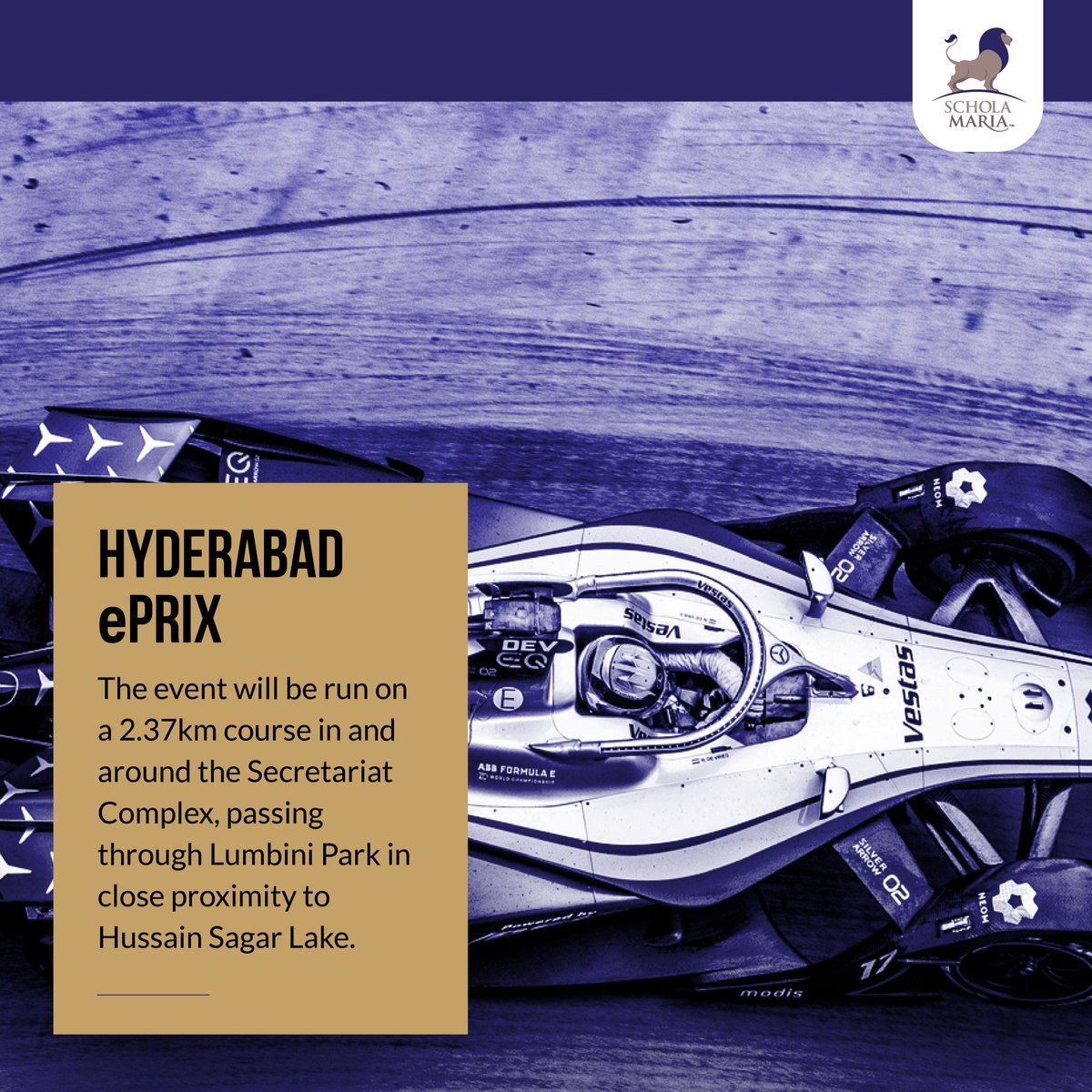 In line with Formula E’s aim to bring racing to the city centre, the E-Prix will be held on the Hyderabad Street Track, located alongside the Hussain Sagar Lake.
#FormulaE #MotorRacing #SportsSchool #ScholaMaria