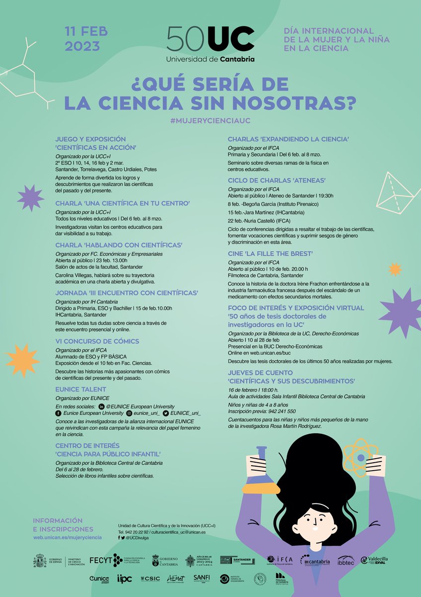 UCDivulga's tweet photo. ➡️ Desde @unican, en colaboración con @cantabriaes y el @ayto_santander damos comienzo al #DíaMujeryNiñaenCiencia a través de la campaña '¿Qué sería de la ciencia sin nosotras?'

👉 Consulta las actividades: https://t.co/krBRm4GmbB

#11F  #MujeryCiencia https://t.co/SNUQg8qB8W