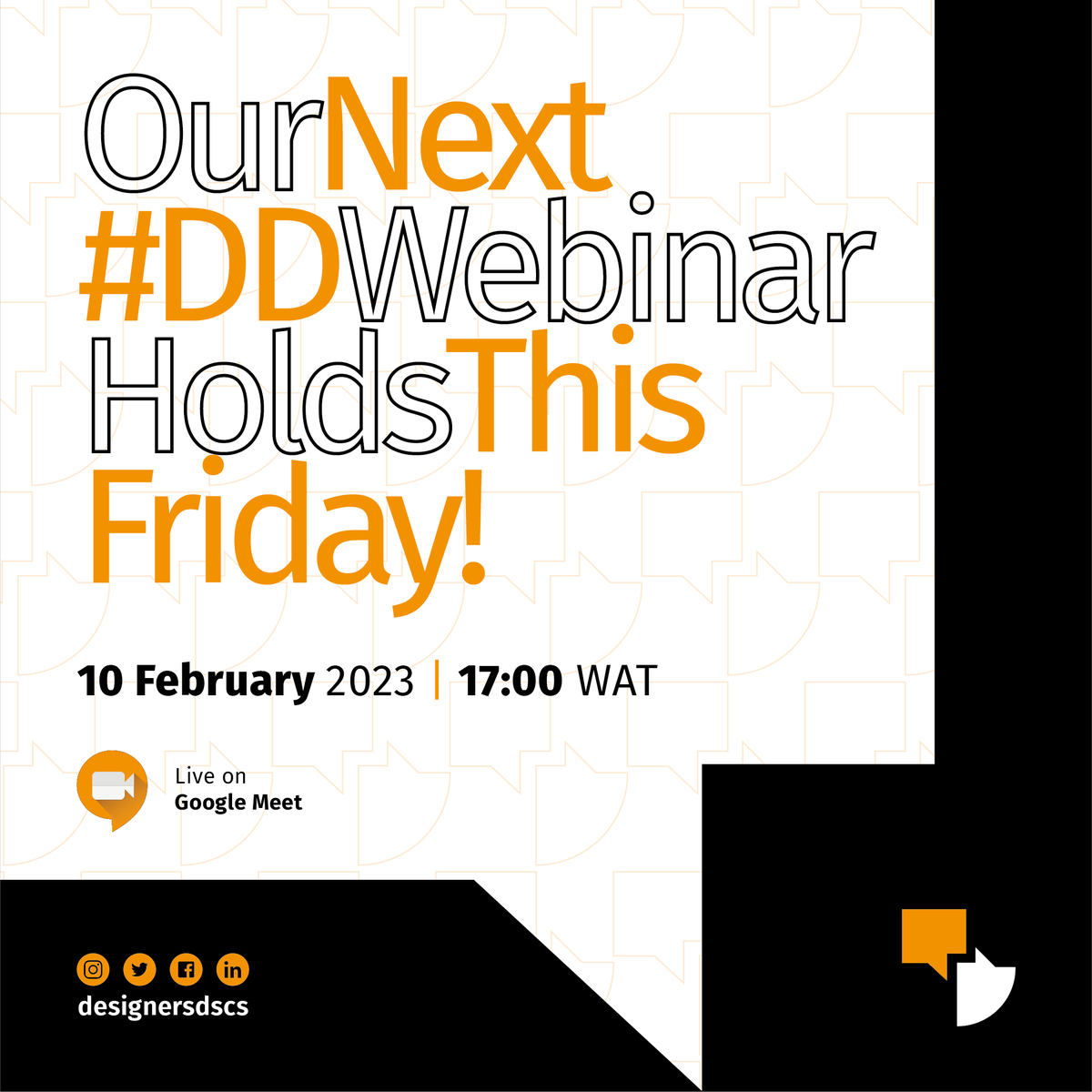 designersdscs's tweet photo. #DDWebinar, this Friday, 10 February 2023 | 17:00 WAT (5pm Nigerian time).
#designersdiscourse #discoveryourtruth #designconversation #designdialogue #designdiscourse #designdebate #designeducation #designconference #designcommunity #nigeriandesigncommunity https://t.co/llf64TqeV2