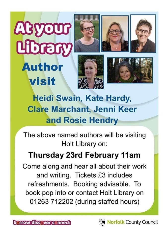 RNAtweets's tweet photo. #LoveMyLibraryWeek
#RomanceReadingWeek
Not 1, not 2, not even 3, but 5 of our fabulous authors in one place. If you live near the beautiful Holt then do pop in. For just £3 you even get refreshments. @Heidi_Swain @katehardyauthor @ClareMarchant1 @JenniKeer @hendry_rosie https://t.co/keEVeMiist