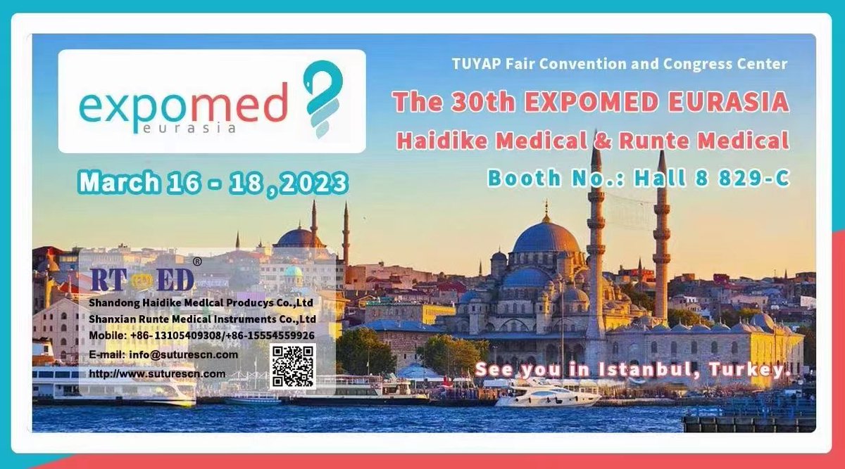 HDK_Amanda's tweet photo. The 30th Expomed Eurasia on March 16-18th, 2023
Booth 829-C in Hall 8.
Shandong Haidike Medical and Runte Medical look forward to you there!
Amanda
Email: sale007@suturescn.com
WhatsApp: +86 180 2104 2183 https://t.co/9Qqa3H1KYS