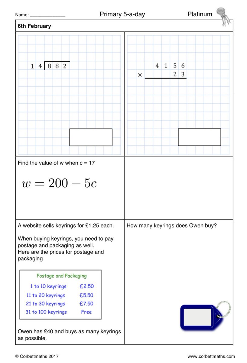 Corbettmaths on Twitter: "Primary 5-a-day with 4 levels of difficulty: bronze, silver, gold and ...