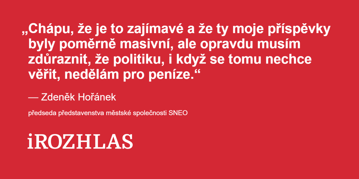 ❗️Hnutí STAN se loni zařeklo, že nebude přijímat dary od firem. Už to ale neplatí.

Firma podnikatele Hořánka hnutí poslala půl milionu korun. Poté vyhrál uzavřené výběrové řízení na předsedu představenstva městské společnosti.

Zjištění <a href="/MartinStorkan/">Martin Štorkán</a> 👉 irozhl.as/k2n.