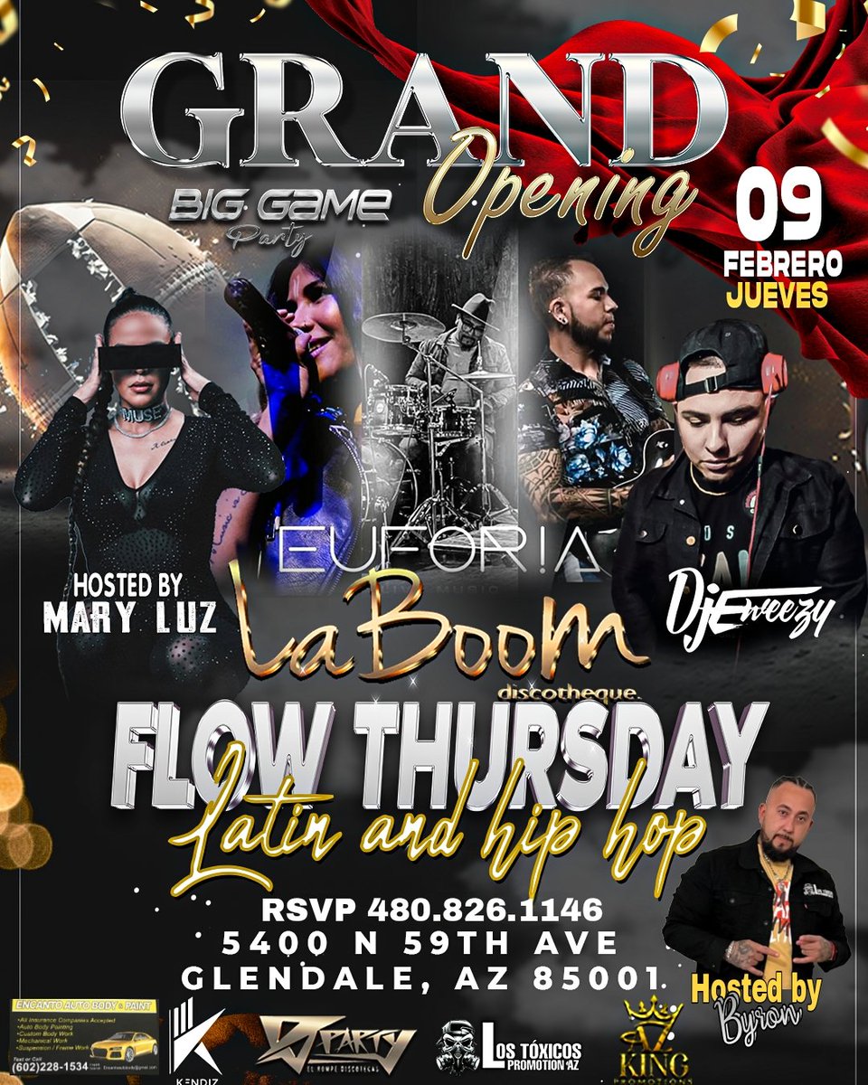 byron_catalan's tweet photo. Los tóxicos pro az
 @ Laboom discotec
5400 N 59th Ave, Glendale, AZ 85301
#thrusday #flow #latin and #hiphop 
#friday #entoxicadas #bandamusic 
#saturday #latinnight 
RSVP 480.826.1146
#superbowlaz
#nflnightlife #nflclubsites #nflplayoffs #superbowlparty #nightlife #phoenix #NFL https://t.co/lfJxL32UVq