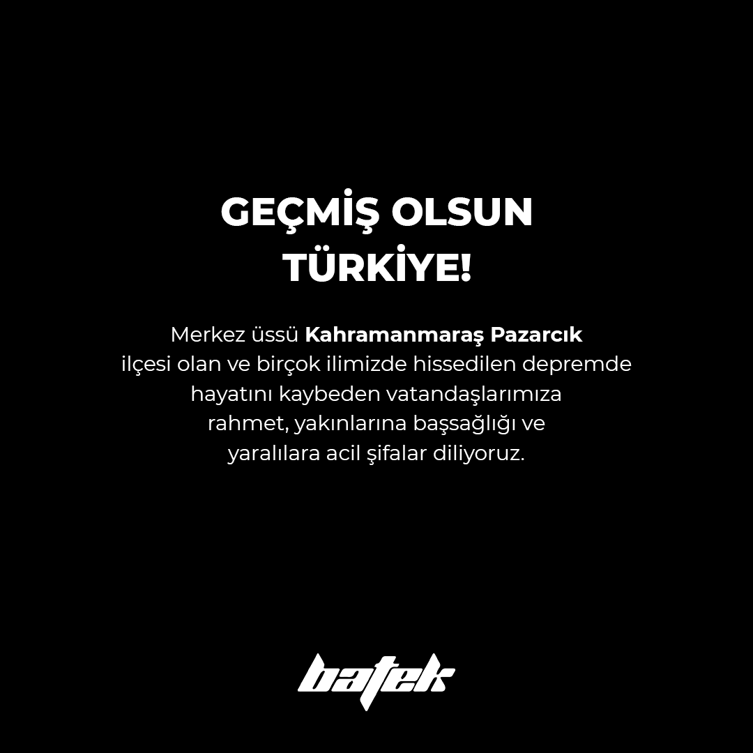 Geçmiş Olsun Türkiye!

Merkez üssü Kahramanmaraş Pazarcık ilçesi olan ve birçok ilimizde hissedilen depremde hayatını kaybeden vatandaşlarımıza rahmet, yakınlarına başsağlığı ve yaralılara acil şifalar diliyoruz.

#deprem #kahramanmaraş #batek