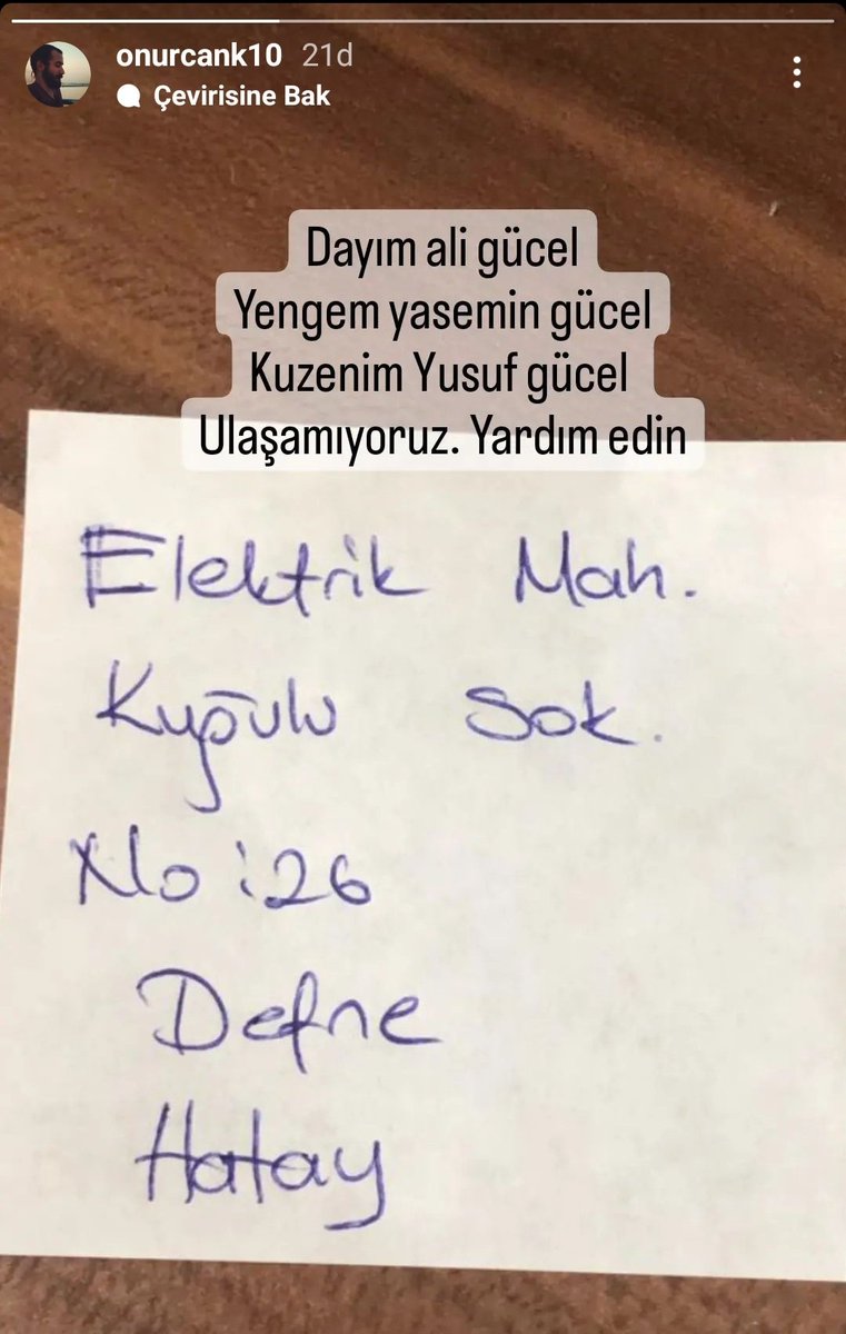 arkadaşımın akrabaları. paylaşır mısınız lütfen? #deprem elektrik mh. kuğulu sk. 26 defne hatay