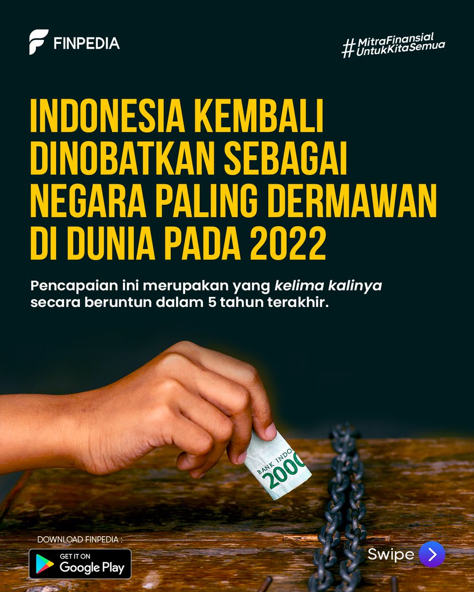 finpediaid's tweet photo. Kamu salah satunya??? 🤭

#Finpedia #Dermawan #Indonesia #Investasi #WorldGivingIndex #Zakat #Menabung https://t.co/gZpb9qubaS