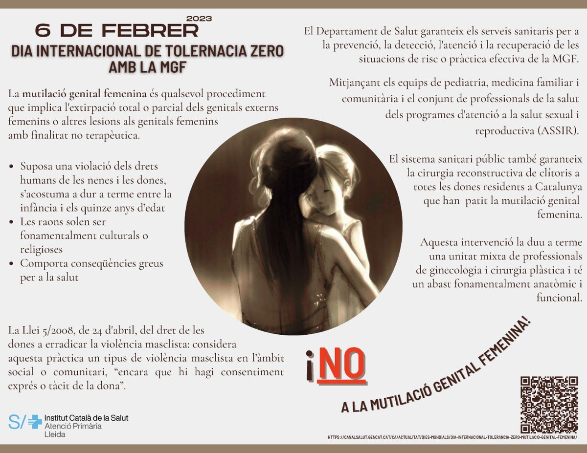 apicslleida's tweet photo. 🗓️💜 #Sabiesque s'entén per mutilació genital el procediment que implica l'extirpació total o parcial dels genitals externs femenins o lesions als genitals femenins amb finalitat no terapèutica

6 de febrer #DiaInternacionalToleranciaZeroMGFiNoMutilacióGenital 

#CUAPLleida https://t.co/CleRNcncrC